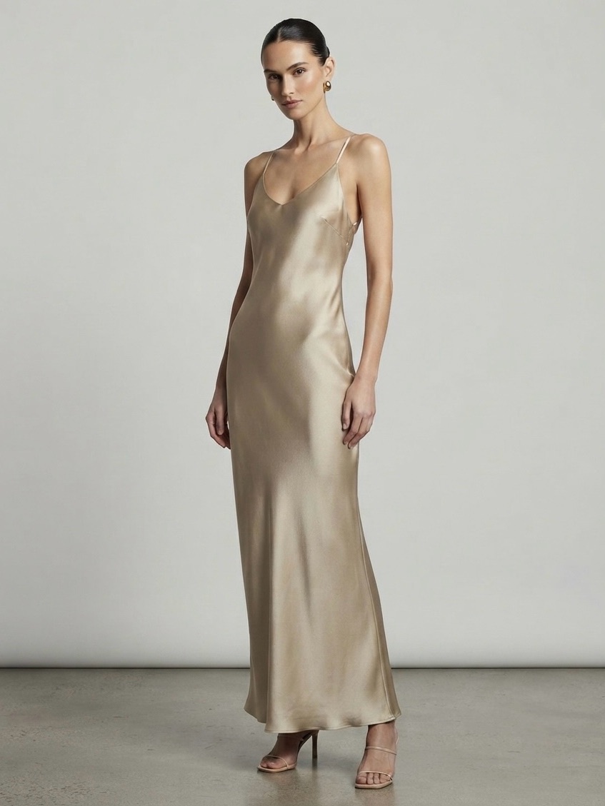 Champagne Satin Maxi Dress